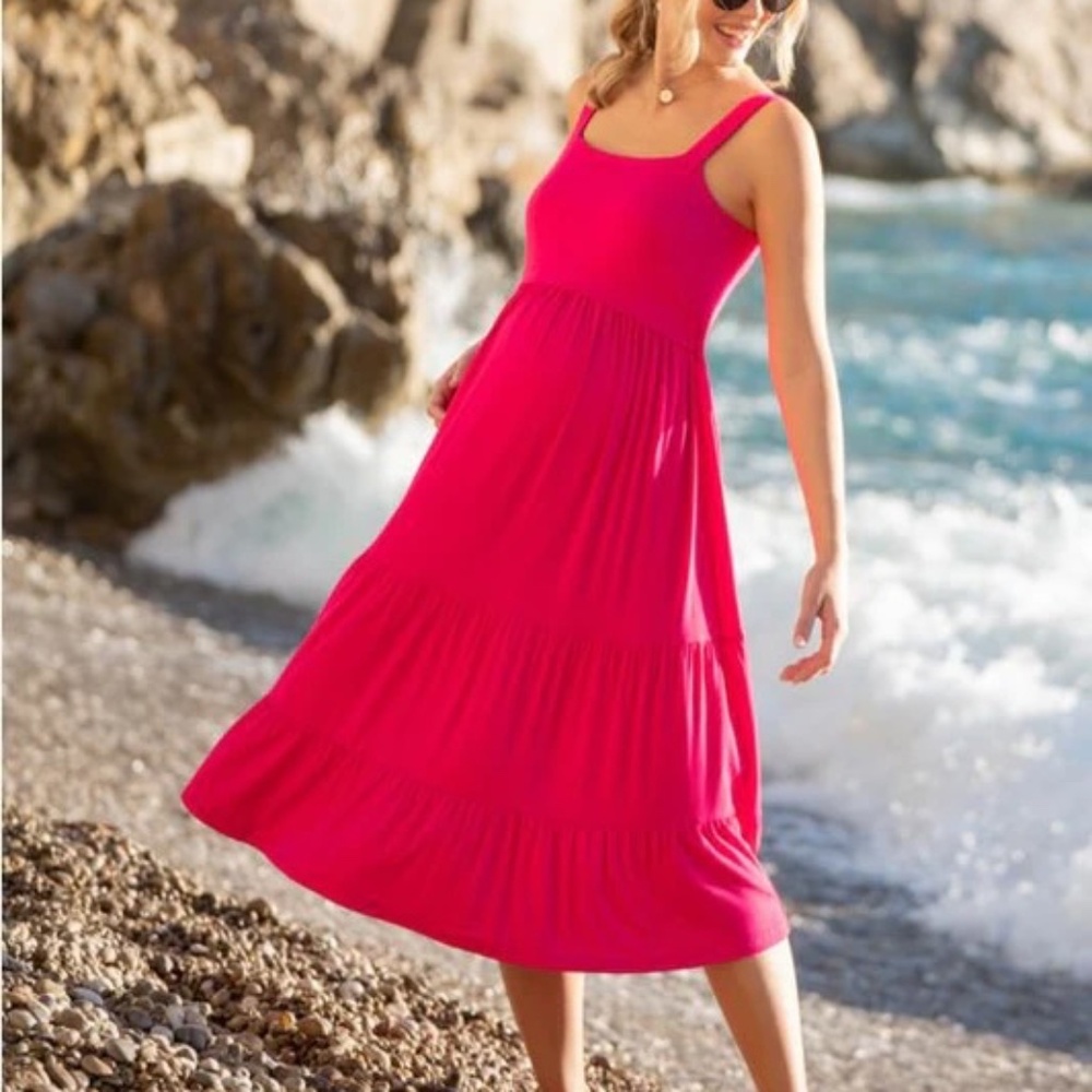 Bright pink Seraphine maternity and nursing dress